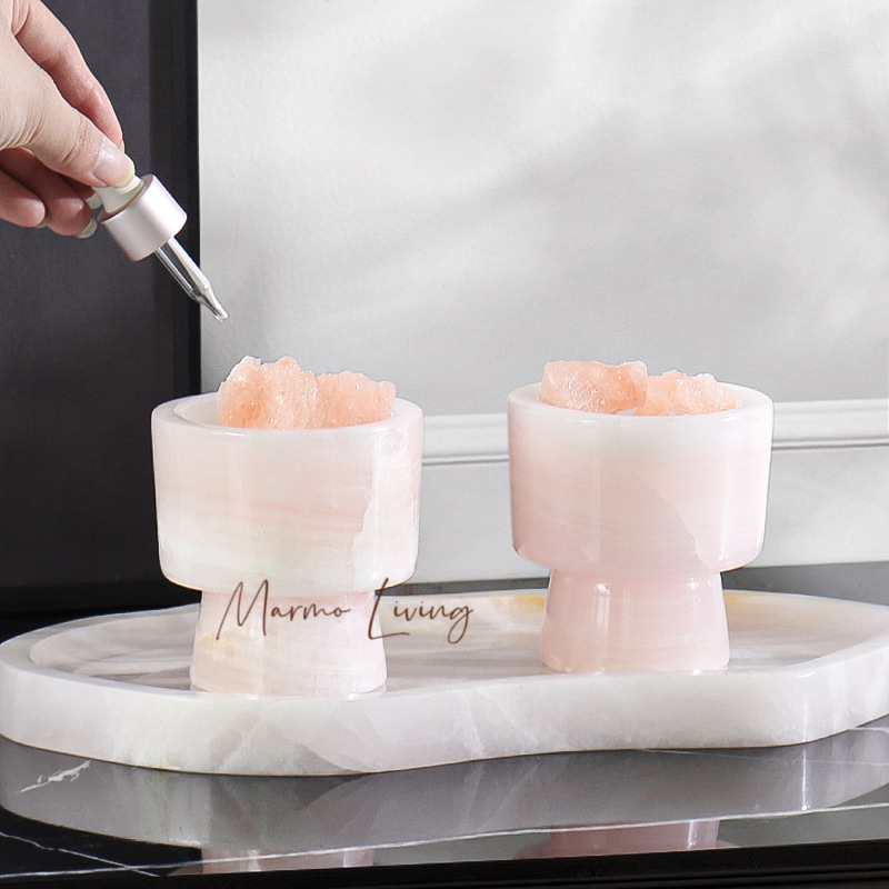 Scented Candle Luxury - Nampan Marmer Onyx Putih Alami untuk