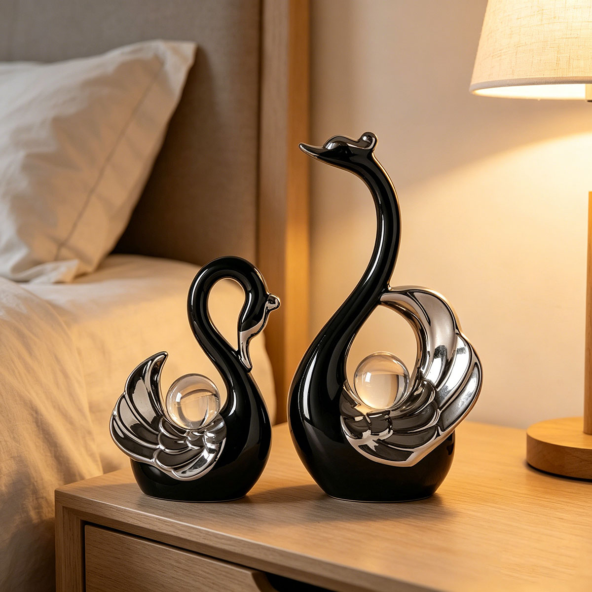 Ornamen Angsa Pasangan Keramik - Crystal Ball Decor ulasan dan harga